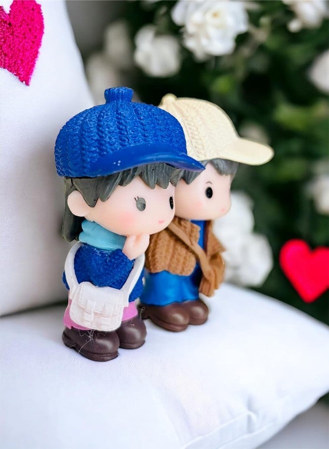 WARMINGO DE Cute Miniature Couple Dolls Set | Valentine Gift for Boyfriend Girlfriend Husband Wife | Romantic Valentines Decoration Item Statue Showpiece Home Decor (Hat Couple) - Image 2